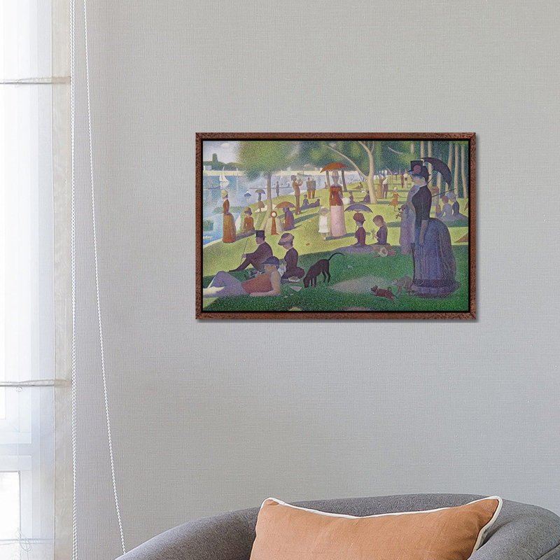 Sunday Afternoon On The Island Of La Grande Jatte, 1884-86 by Georges Seurat - Painting on Canvas, Classic Brown Wood Framed