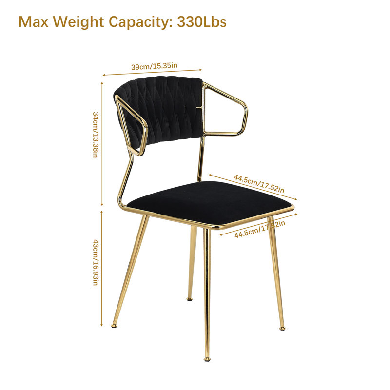 Diodorus 43cm H Velvet Upholstered Metal Side Chair, Black