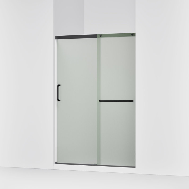 Elate Sliding Shower Door, 70-1/2-In H X 44-1/4 - 47-5/8-In W, With 1/4-In Thick Frosted Glass, Black/Frosted