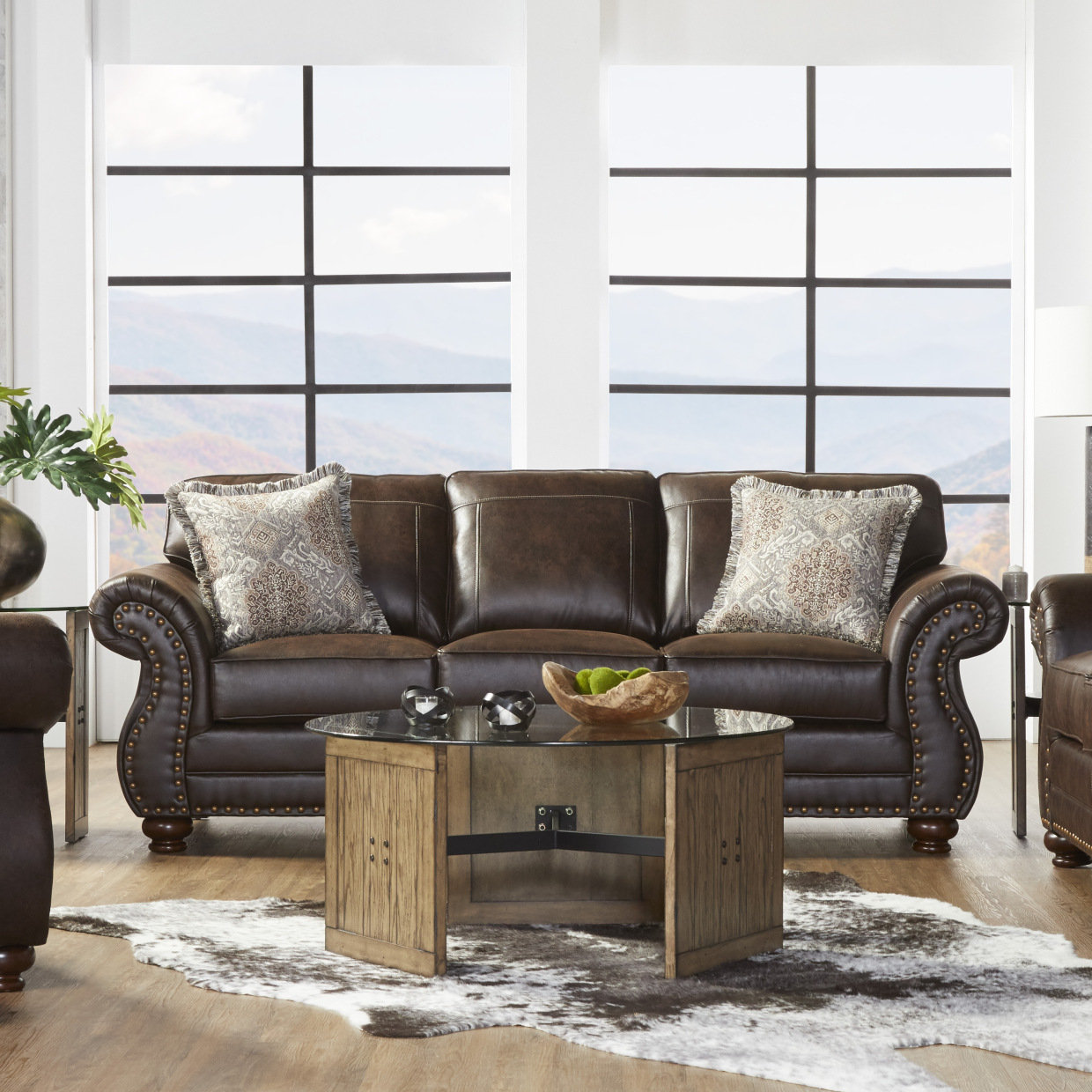Latitude Run® Modern Sofa Faux Leather Upholstered Nailhead Sofa ...