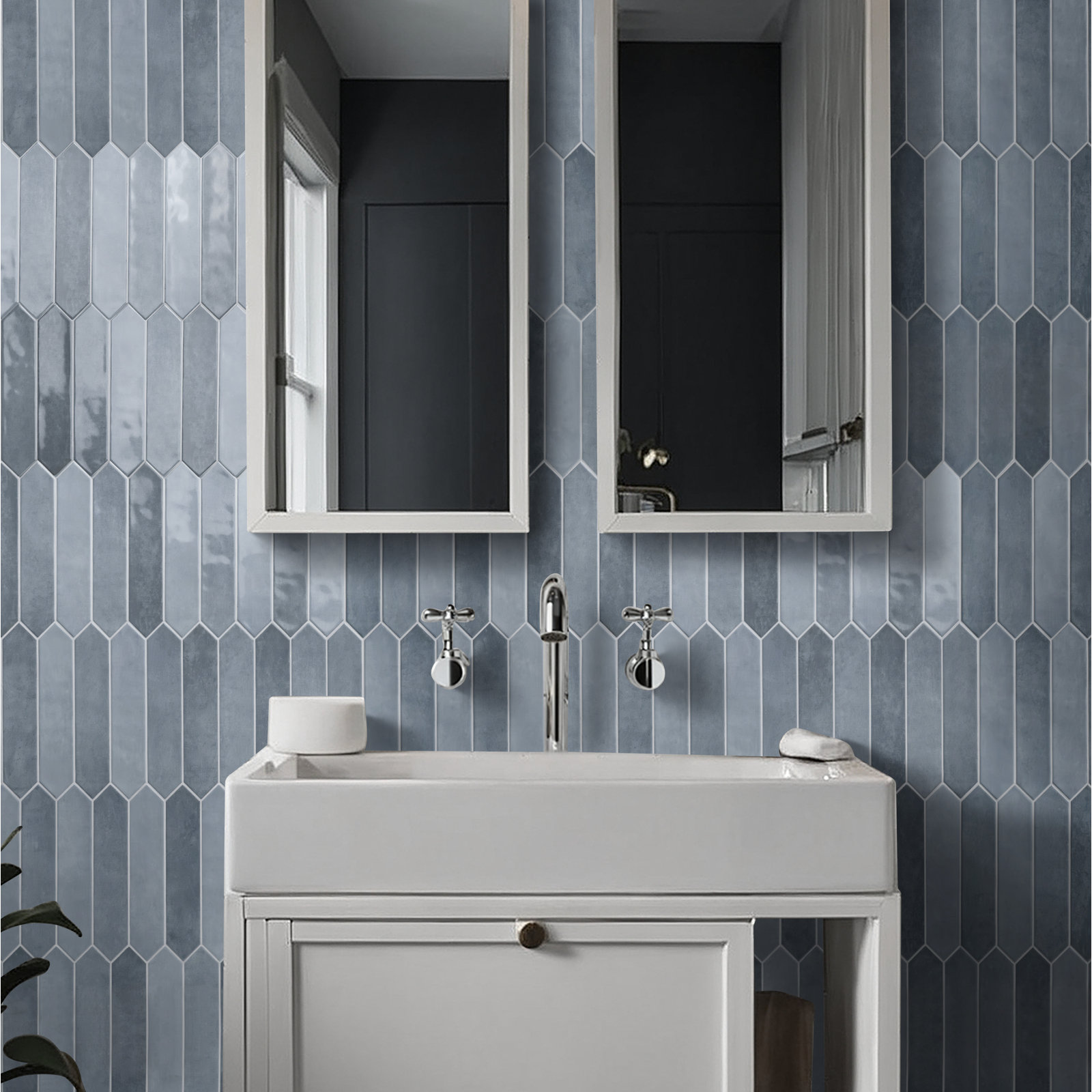 Renzo Ceramic Picket Wall Tile, Denim