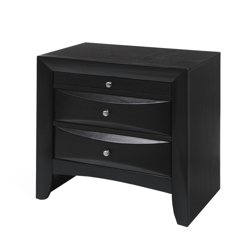 Table de chevet en bois avec 2 tiroirs et 1 plateau au fini noir