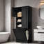 Grande armoire de rangement pour salle de bain avec tablettes réglables, grand panier rabattable et armoires fermées-376480559