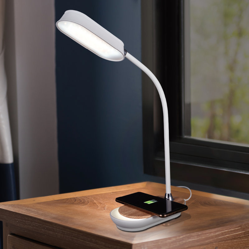 Lampe de bureau à DEL OttLite Inspire avec charge flexible sans fil, gradateur et veilleuse