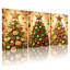 Ensemble de 3 tableaux sur toile représentant un sapin de Noël avec tartes et fruits-1068163227
