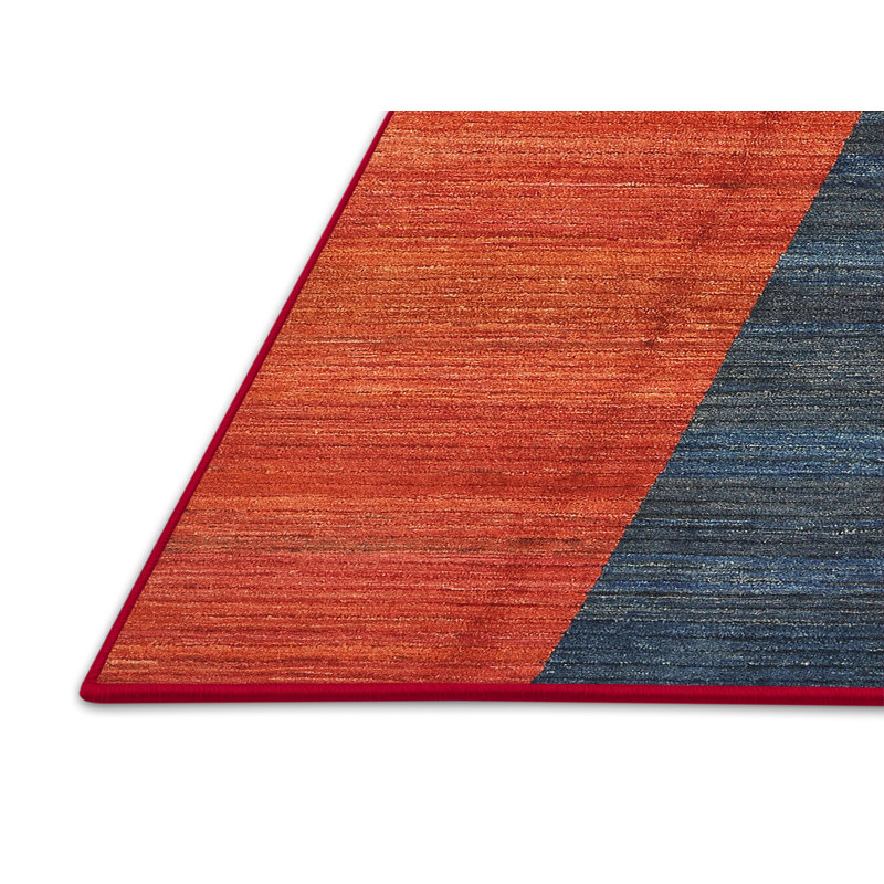 Tapis contemporain rouge / vert / jaune, Rectangle 4 pi x 6 pi