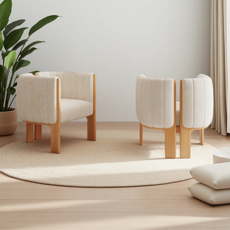 Ensemble de 2 chaises de salle à manger de style moderne avec structure en bois d'hévéa, Naturel, Beige
