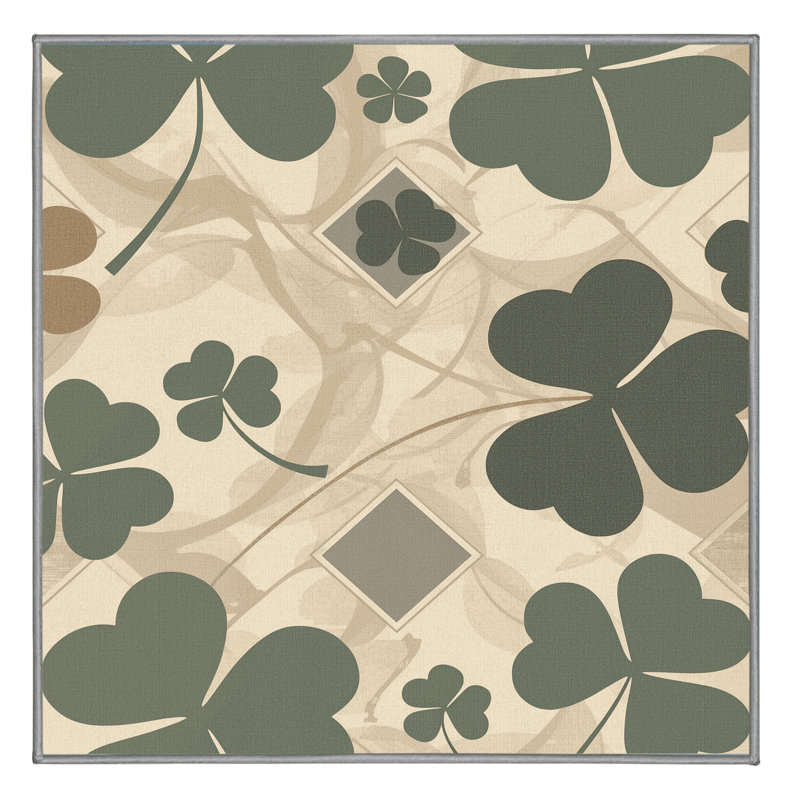 Machine Washable Parrilla Clover Preppy Geometric Rug in Brown – Binding, 7' Square
