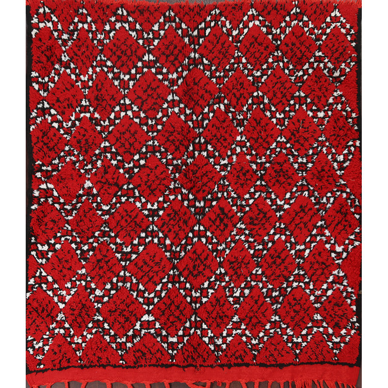 Tapis marocain rouge All-Over carré noué à la main 6 x 6