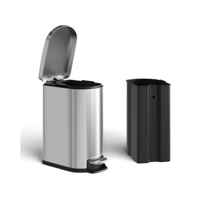 13 gal / 50 L Stainless Steel Kitchen Trash Can with Lid, Slim Rustproof Garbage Can, Large Step-on Metal Trash Bin with Inner Bucket, Rear Handle, Soft Close Lid