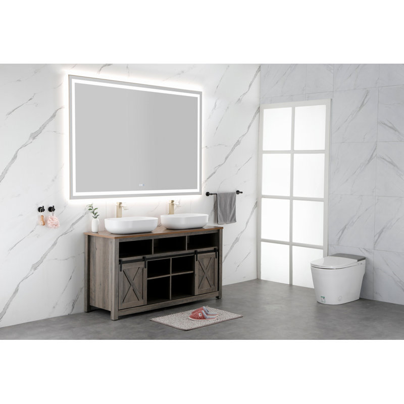 Miroir à DEL avec façade et rétroéclairage, miroir mural avec cadre en aluminium pour salle de bain, Or brossé
