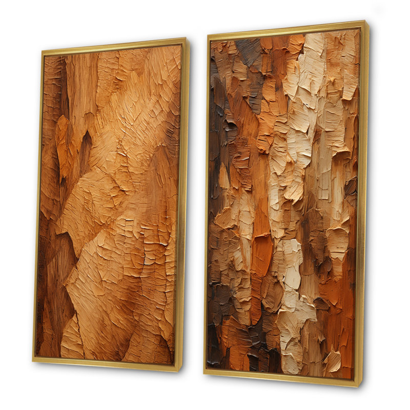 «Brown Tree Bark Essence II», ensemble de 2 reproductions d'art sur toile, Cadre flottant doré, H 40 po x l 41 po