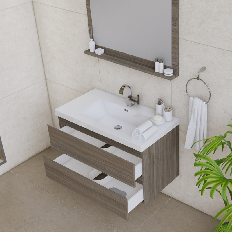 Ensemble de meuble-lavabo mural simple 36 po Arjina, Gris