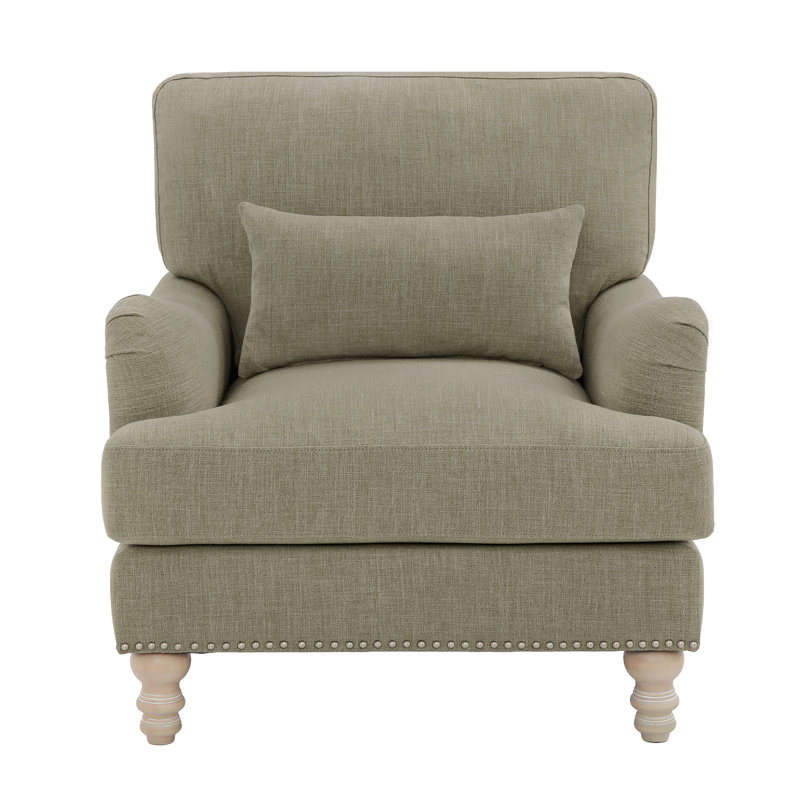 Salom Upholstered Armchair, Grayish Green Polyester/Gray Wood
