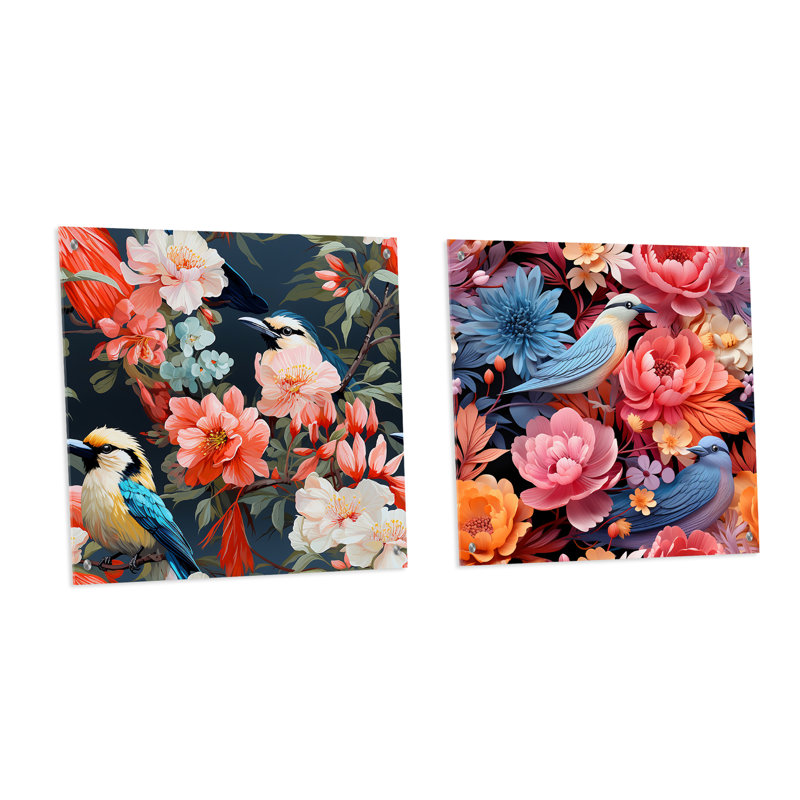 Harmonous, oiseaux vifs et tropicaux floraux, H 16 po x l 33 po