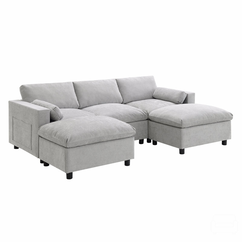 Canapé modulaire 86,5 po Chenille, Chenille gris moyen