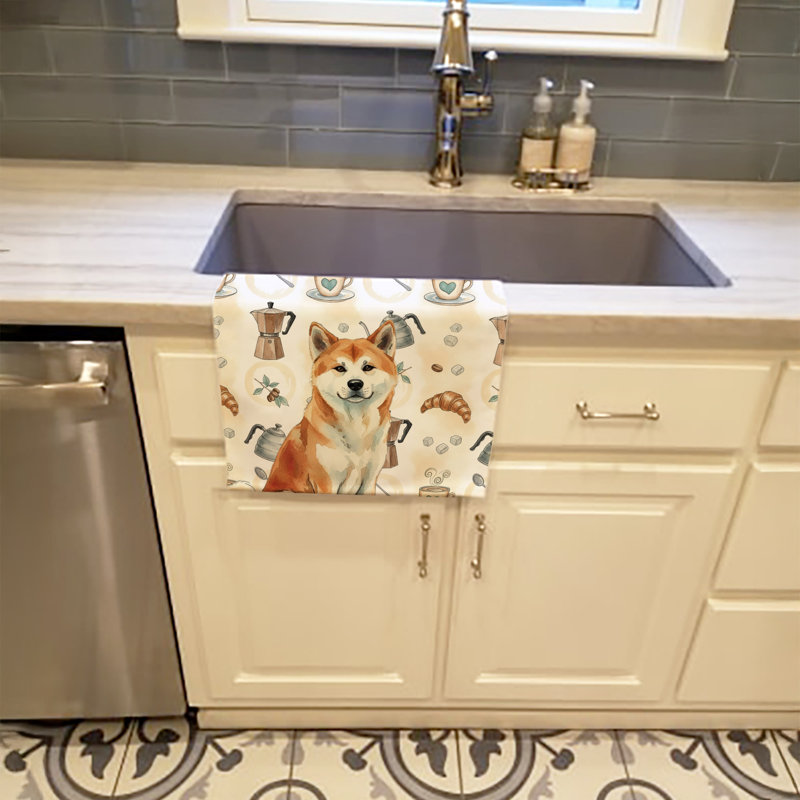 Red Akita Coffee Bar Kitchen Towel, Red Akita