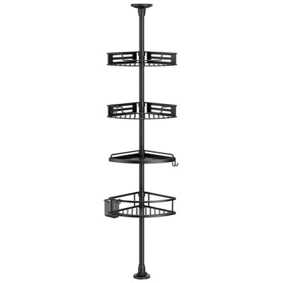 Étagère de douche d'angle à 4 niveaux avec barre de tension noire, réglable de 119 à 307 cm, antirouille, organisateur de salle de bain