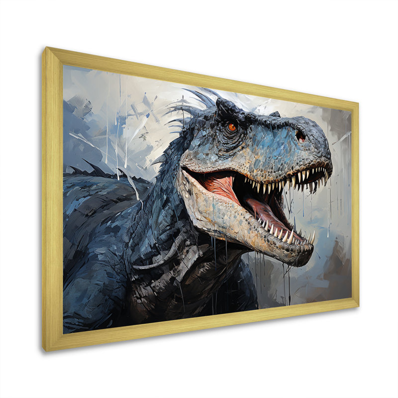 Dinosaur Blue T Rex Supreme sur toile, Cadre doré simple, H 20 po x l 12 po x P 1 po