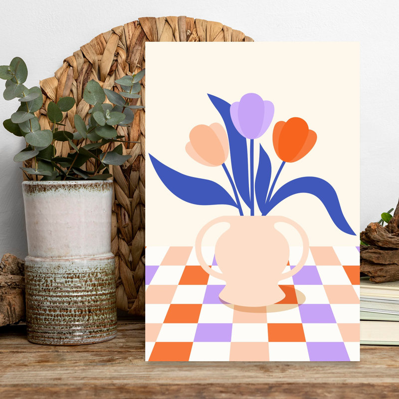 Art contemporain avec art floral, H 18 po x l 12 po
