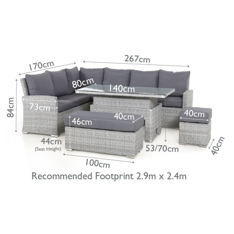 Crimora Rectangular Rattan Corner Dining Set - with Rising Table & Weatherproof Cushions