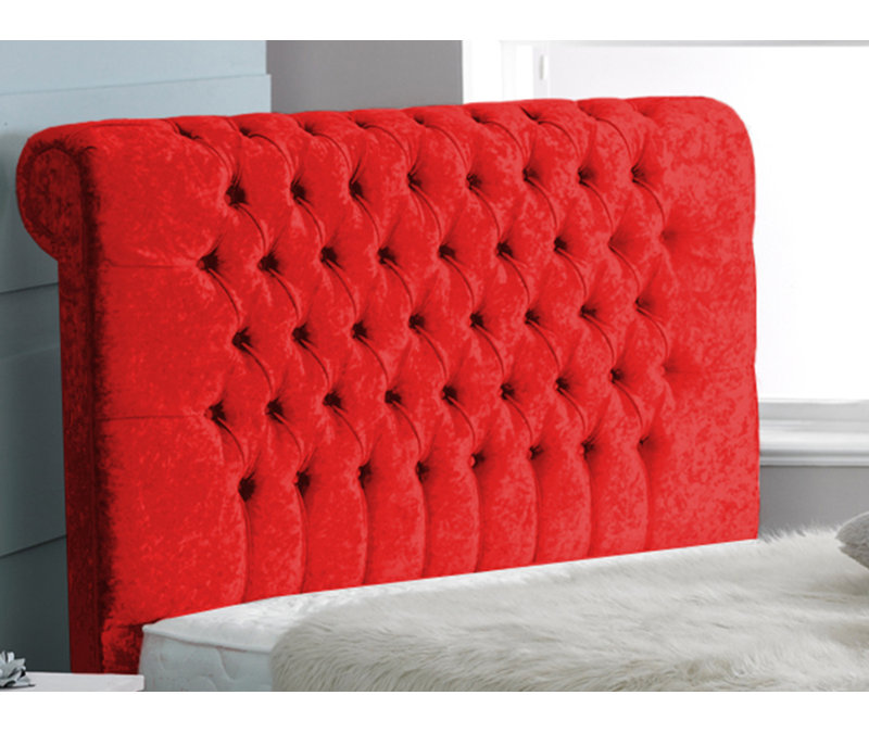 Coraline Upholstered Bed, Single (3'), Red Crush Velvet