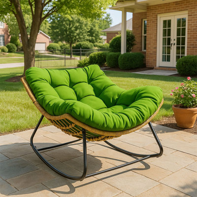 Indoor/Outdoor Rocking Chair Rattan Rocker Chairs With Cushion by Bay Isle Home