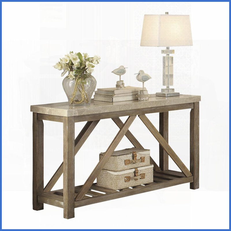 Table basse de salon en marbre blanc crème, base en bois patiné avec supports en angle, facile à nettoyer et amp; Peu encombrant
