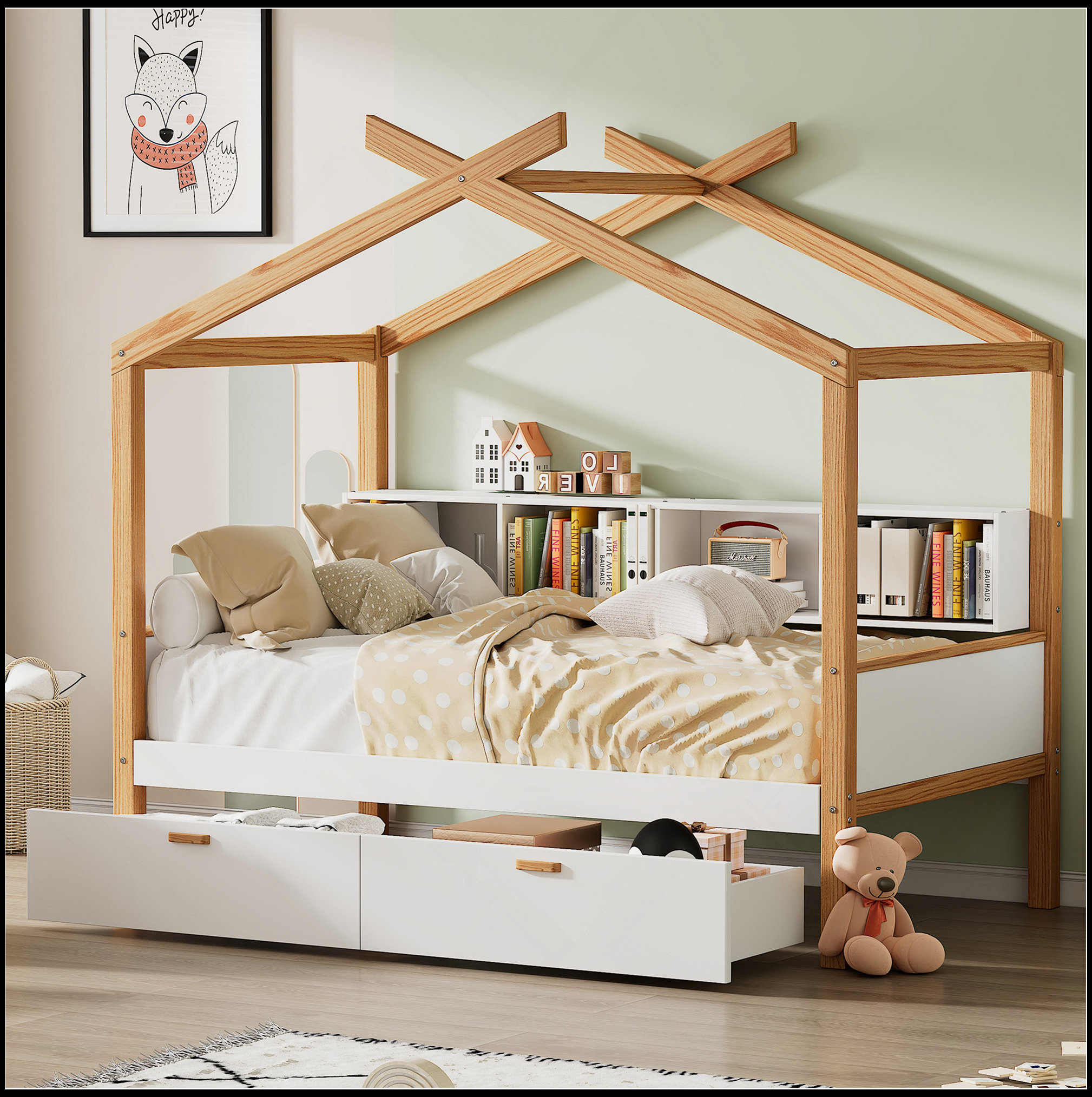 Ophelia & Co. Wooden House Bed With Original Frame Twin Size Trundle ...