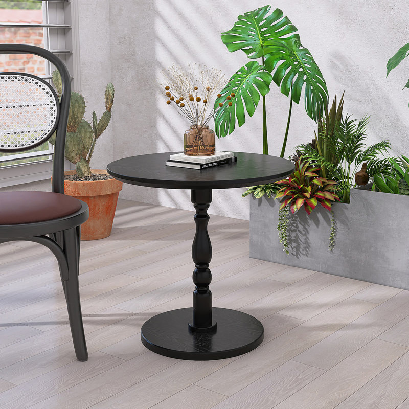Table d'appoint ronde noire 23 po, table d'appoint élégante et robuste pour petits espaces, table de chevet moderne avec pieds en bois massif