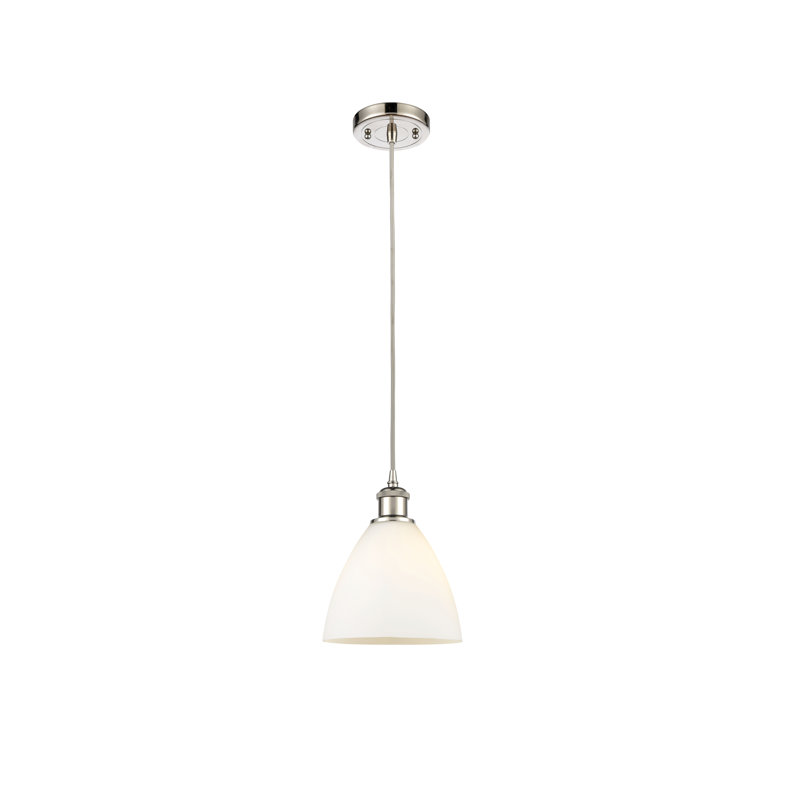 Haruka 1 - Light Single Pendant, White, 11.25" H x 7.5" W x 7.5" D, Polished Nickel