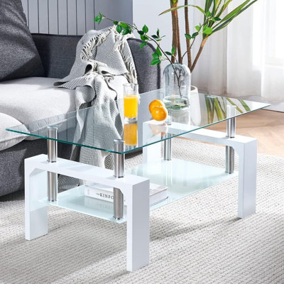 Table basse rectangulaire en verre blanc