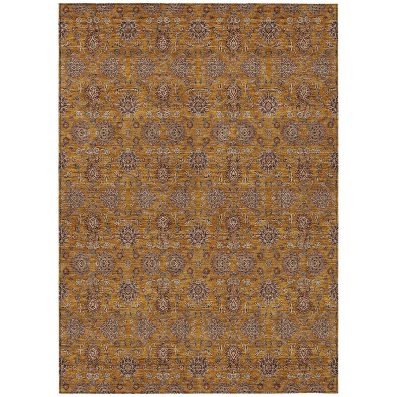 Tapis extérieur lavable floral beige cuivré et taupe 3 pi x 5 pi