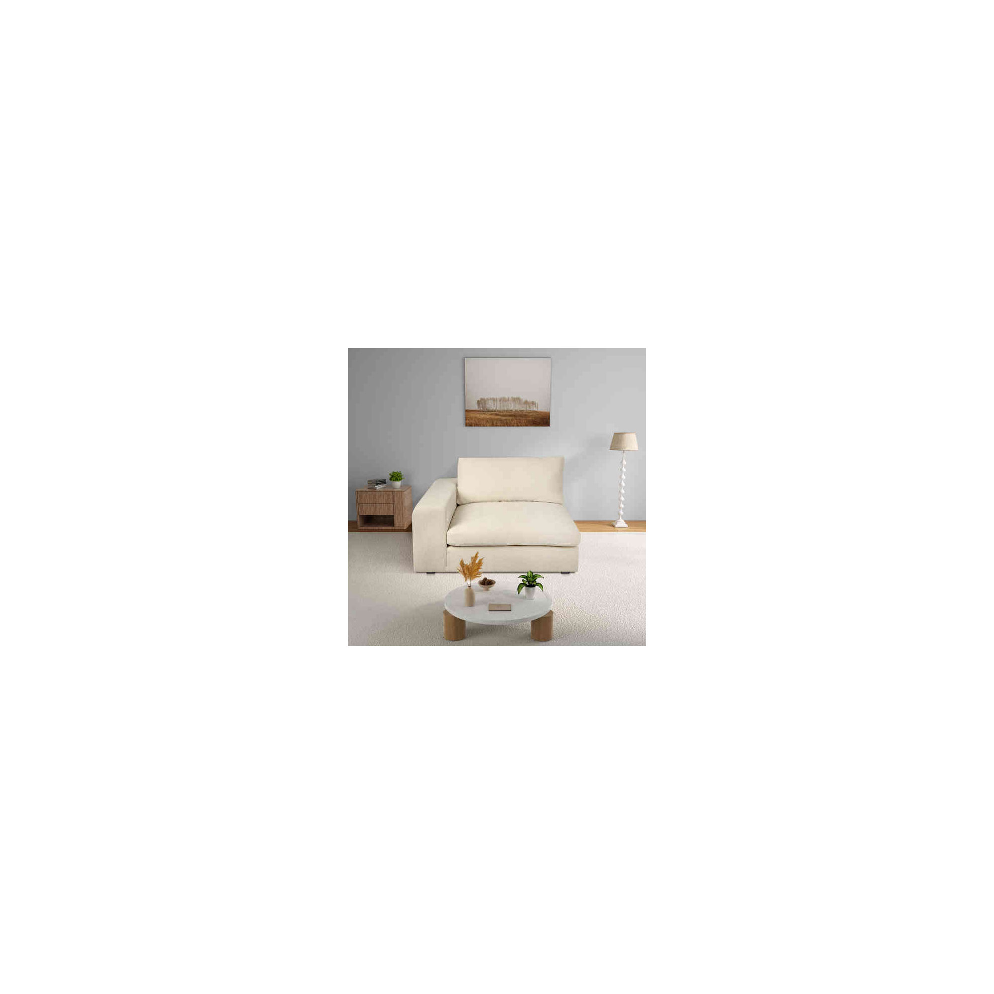 Ojai 50" Wide One Arm Chair, Cream Plainweave