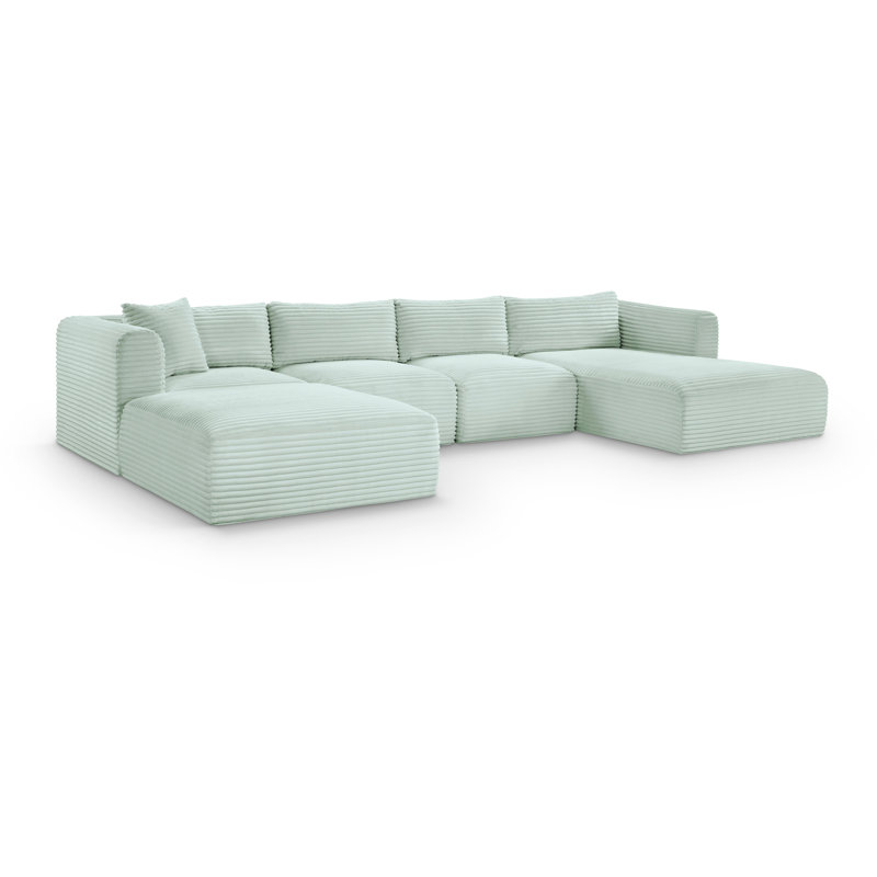 Canapé modulaire Carmean, Velours côtelé texturé velours menthe, 2 sans accoudoirs, 1 méridienne, 1 d'angle et 1 r