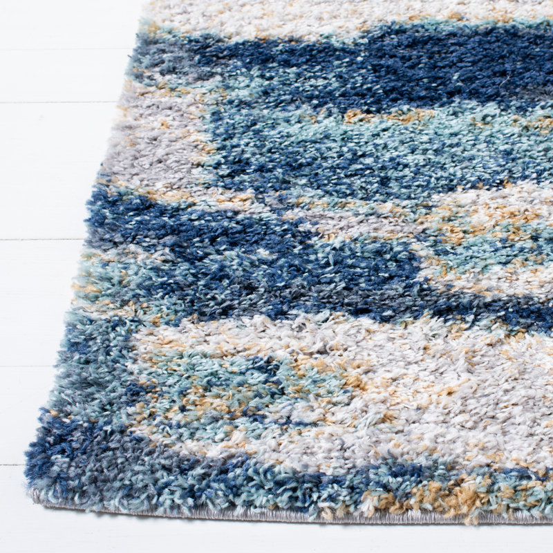 Tapis bleu marine / ivoire à motif abstrait Araya, Tapis de couloir 2 pi 3 po x 7 pi