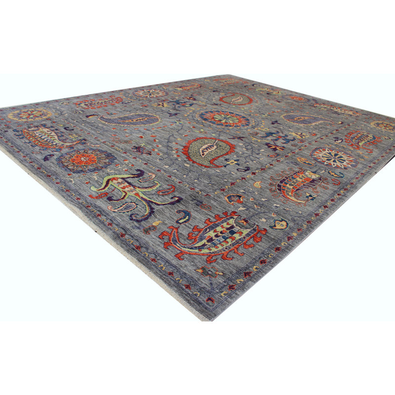 Aryana Hand-Knotted High-Quality Gray/Orange/Blue Area Rug