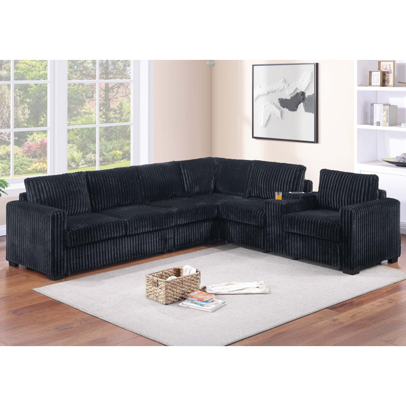 Editha 4-Piece Sectional Set, Black Corduroy