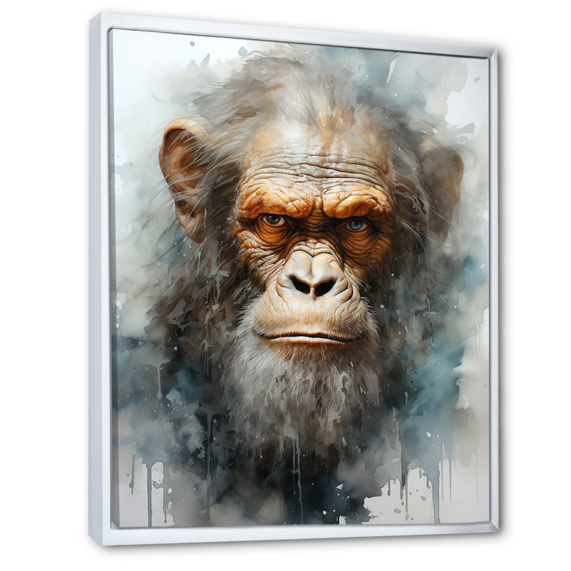 Portrait de singes, présence éthérée, Cadre flottant blanc, H 44 po x l 34 po x P 1,5 po