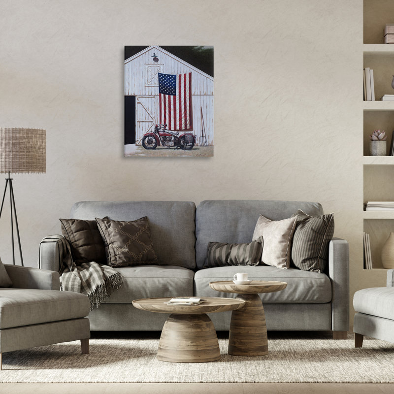 Drapeau américain et art mural sur toile de moto, design par Zhen-Huan Lu, H 30 po x l 24 po