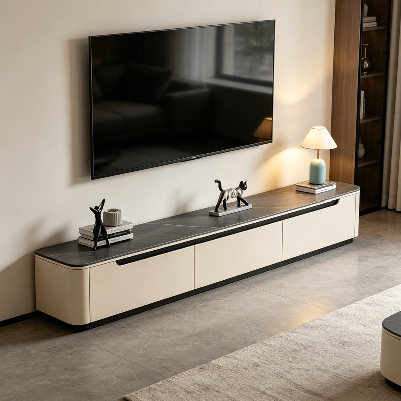 Meuble télé élégant avec rangement, H 12,99 po x L 62,99 po x l 11,81 po, Blanc