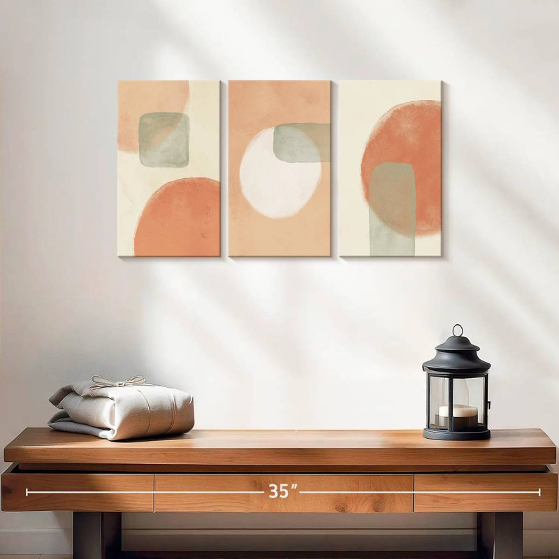 Warm Geometric Triptych Multi Piece Canvas Print, 12" H x 26" W x 1" D