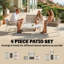 4 Seater Khaki Metal Garden Sofa Set with Loveseat, 2 Armchairs, Breathable Mesh Seats and Coffee Table-1301402557