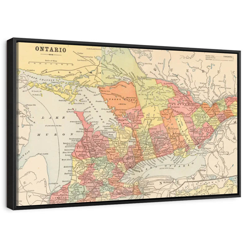 Carte de Ontario, 25 po x 17 po, Cadre flottant noir