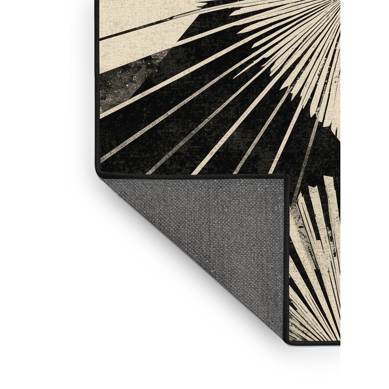 Tapis doux et moelleux Eberhard Art Deco Starburst en noir - reliure noire, 2 x 5
