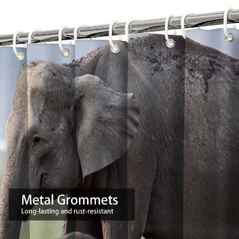 Rideau de douche India 12 Elephant Mother National Park avec 12 crochets, L 72 po x l 78 po