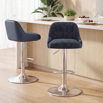 Upgraded Adjustable Swivel Bar Stools  -  Faux Leather & Fabric Upholstered Counter Height Stools with Chrome Base for Kitchen Island, Bar