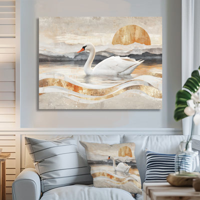 «Dominesha Sunset Swan Reflections Of Elegance II», art mural cygnes