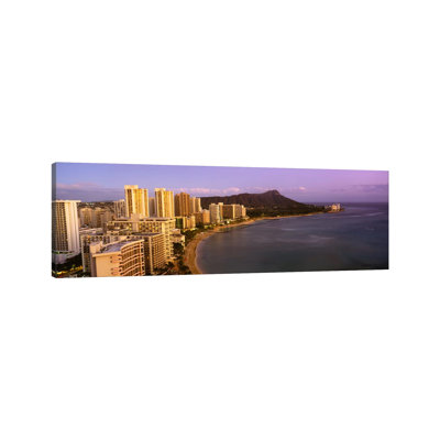 High Angle View Of Buildings At The Waterfront, Waikiki Beach, Honolulu, Oahu, Hawaii, USA - Wrapped Canvas Panoramic Print