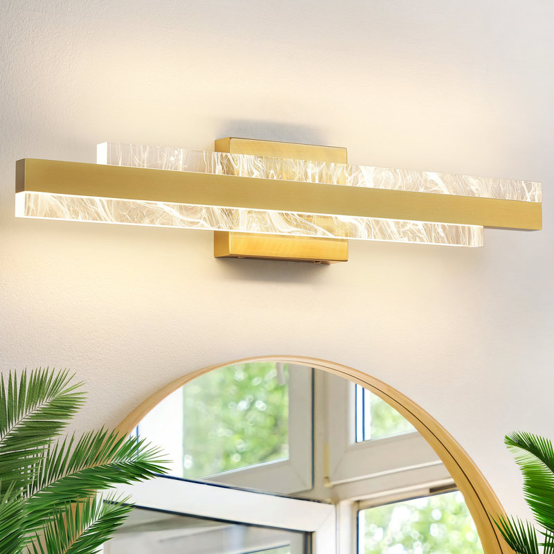 24" Dimmable LED Bath Bar with Textured Acrylic Shade, Gold